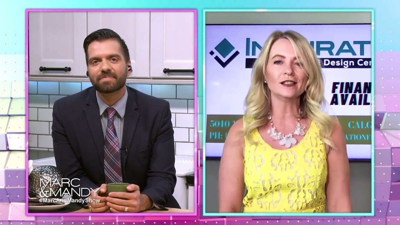 Kim Skow discussing on-trend vinyl plank floors on TV